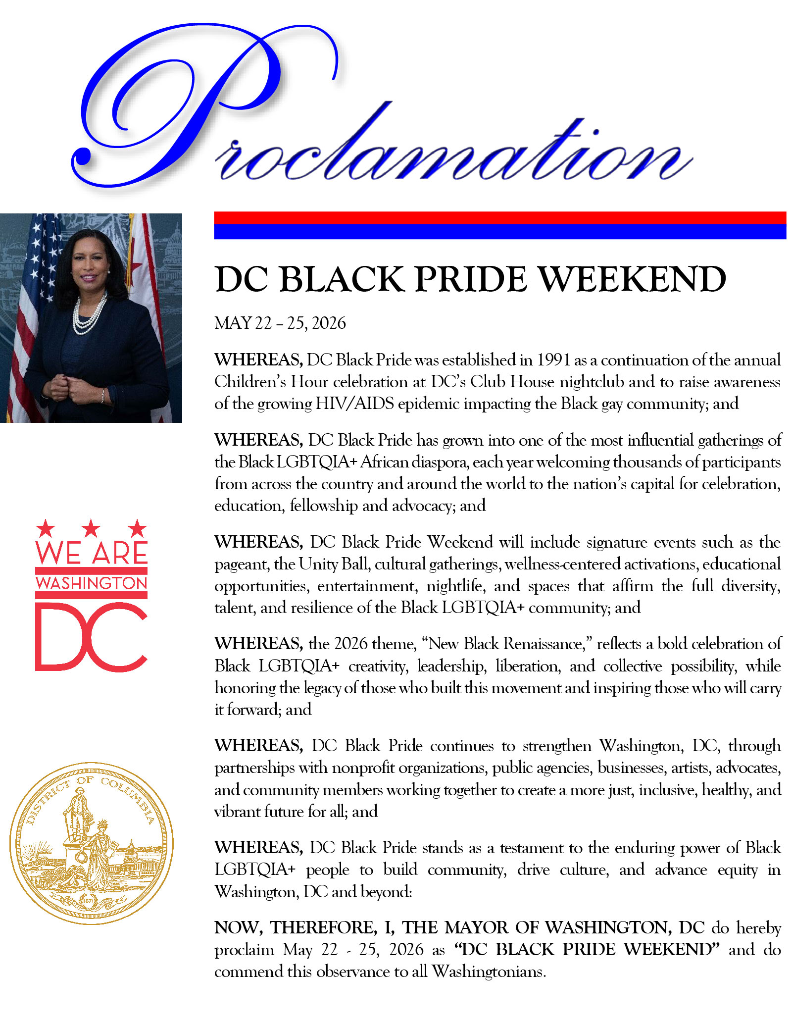 DC Mayor Proclamation for DC Black Pride Weekend